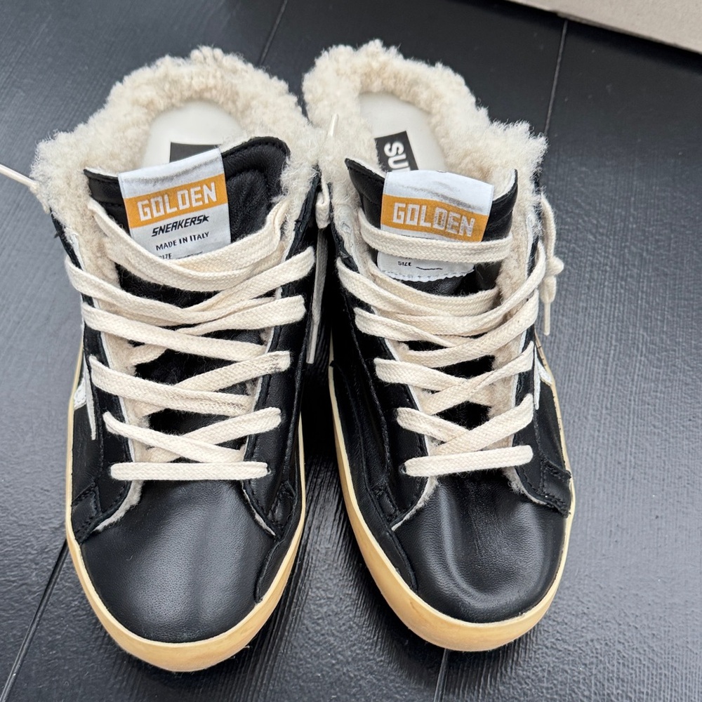 Golden Goose Black and White Sneakers with Shearling Lining